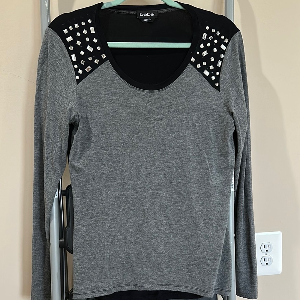 Bebe Black Embellished 3/4 Sleeve Blouse